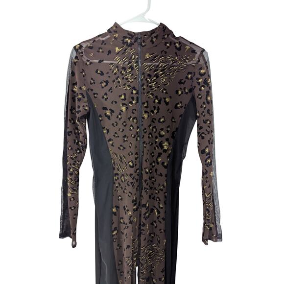 LIPS INC.! BLACK, BROWN, GOLD METALLIC, NET SIDE, SEXY ONESIE, JUMPSUIT! SZ L - Picture 3 of 8